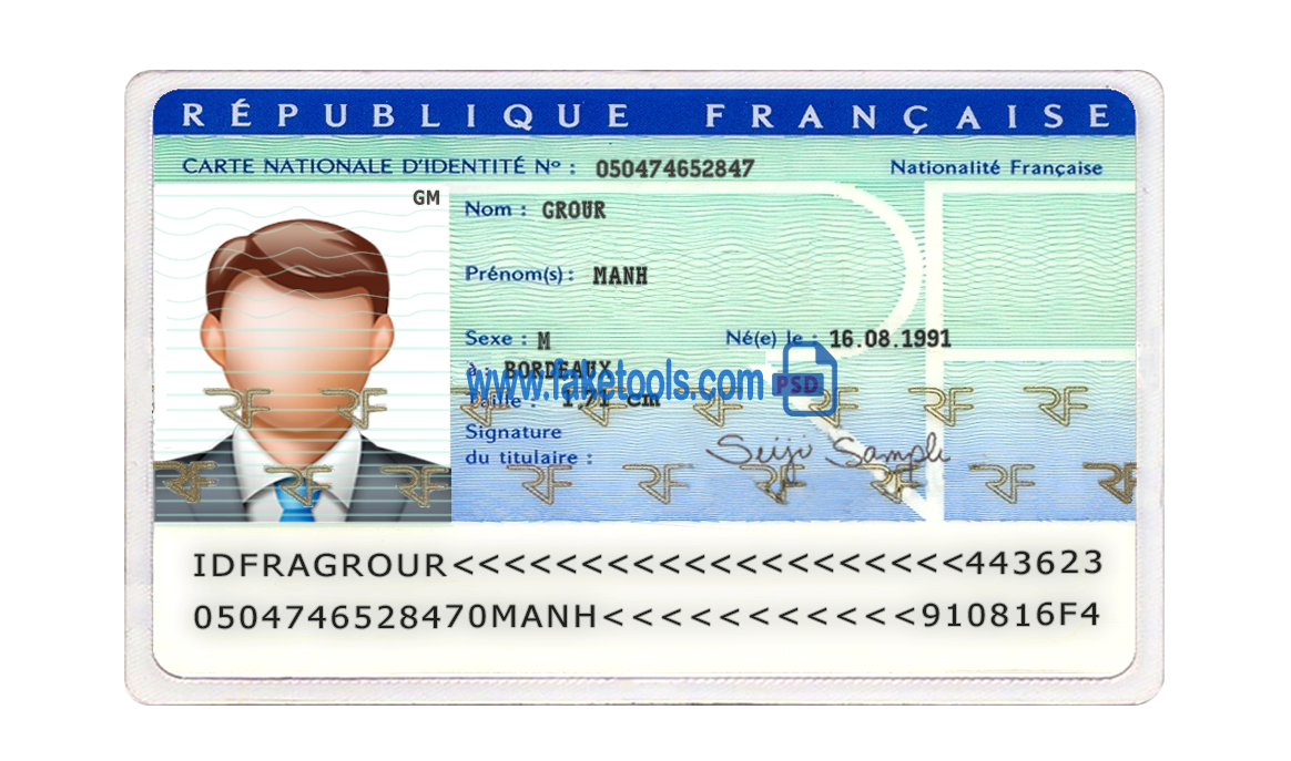french id card psd template photoshop